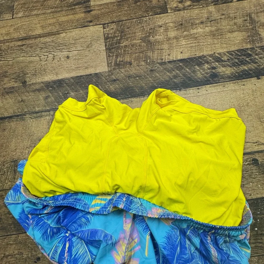 KLATIE Electric Threads Mens Swim Trunks Shorts 3XL Print Blue Yellow Drawstring